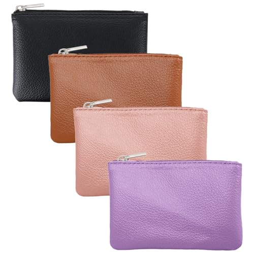 4 Pack Leather Zipper Coin Purse, Portable PU Leather Coin Purse,Mini Coin Pocket Pouch Change Holder, Coin Pouch with Zip...