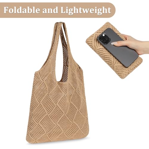 Sightor Crochet Tote Bag, Mesh Beach Bag Knit Summer Hobo Bag Vacation Boho Tote Bag for Women