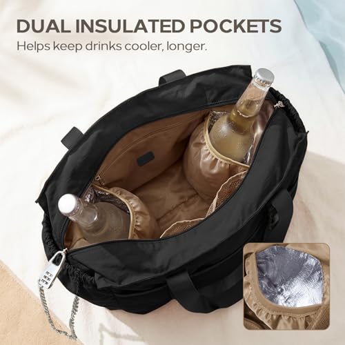 Omanmoli Beach Bag for Women Tote Bag Large with Anti-theft Lock & Chain,40oz Holder,Cruise Travel Vacation Picnic Pool Gy...