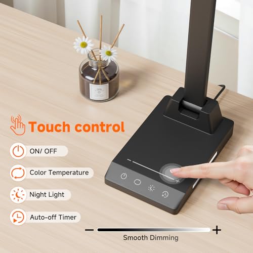 ShineTech LED Desk Lamp with USB-C Charging Port, Dimmable Desk Lamp for Home Office, Eye-Caring Reading Lamp with 25 Ligh...