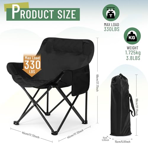 Seeloowy 2 Pack Compact Camping Chairs Portable Folding for Outside with Carry Bag Lightweight Moon Chairs for Travel Picn...