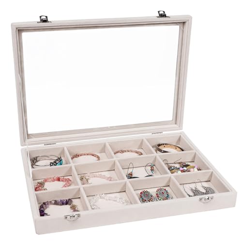 Stratalife Jewelry Organizer Bracelet Organizer Storage Box 12 Grid Stackable Jewelry Tray with Lid Velvet Jewelry Box for...