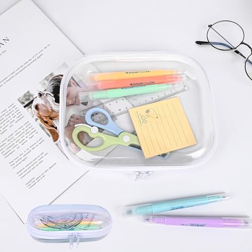 Clear Hard Shell Zipper Case,6PCS Transparent Clear Zipper Pouches,Hard Side Plastic Case Set,Portable Travel Storage Orga...