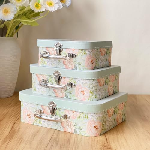 Amedoo Paperboard Suitcases (Set of 3) Decorative Storage Boxes Gift Boxes With Lids for Photo Storage Home Decoration Wed...