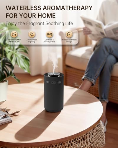 Waterless Essential Oil Diffuser,Portable Car Aromatherapy Diffuser,Rechargeable Cordless Scent Device with Fabric Design,...