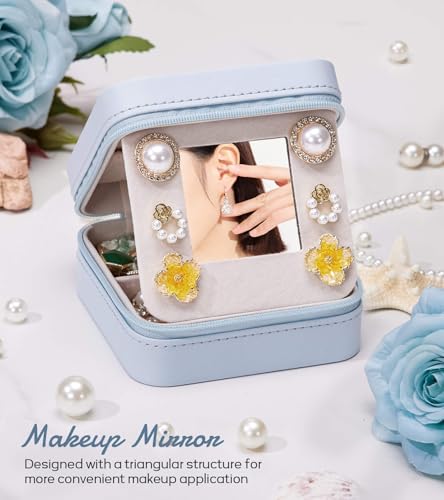 Enthralite Travel Jewelry Box for Gift: Traveling Jewelry Case for Girls Women - Mini Organizer for Necklaces Earrings Blue A