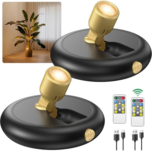 Ler0ktr Rechargeable Battery LED Spotlight Indoor: Wireless Mini Art Accent Spot Lights with Timer Remote - Small Dimmable...