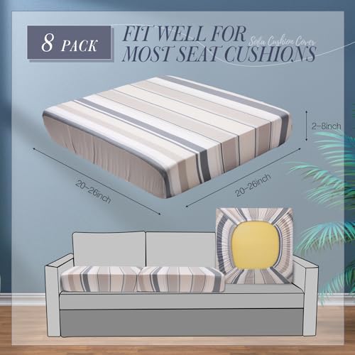Newwiee 8 Pcs Patio Stretch Sofa Cushion Cover Outdoor Cushion Covers Replacement Patio Furniture Couch Slipcovers Chair S...