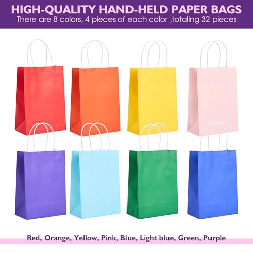 32 Pack Paper Gift Bags with Handles, 5.8"×3.2"×8.25" Party Favor Bags, Gift Bags, Small Gift Bags with Handles, Party Bag...