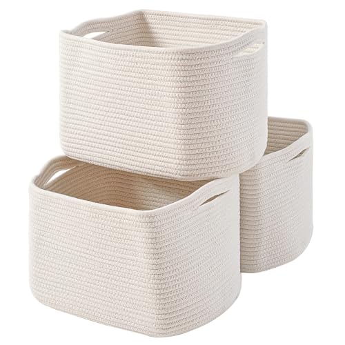 ICERZCZ Storage Baskets for Organizing Shelves, Woven Cotton Rope Bins for Baby Nursery Organization, Book Toy Towel Organ...