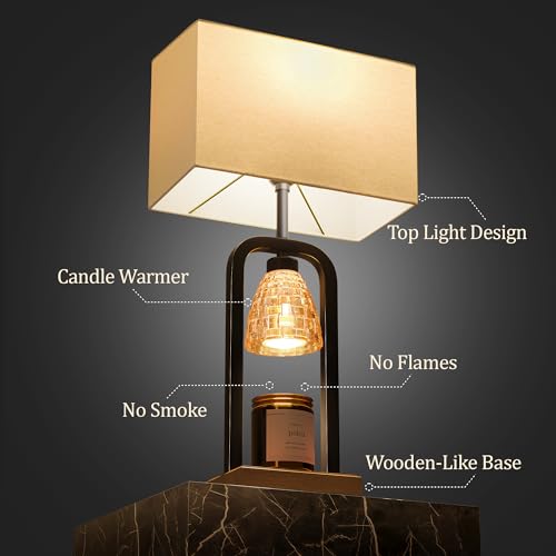 PoKat 21.5'' Lamp Candle Warmers Set of 2 Black, Farmhouse Candle Warming Lamps with Timer Dimmer & Wood-Like Base, Warmer...