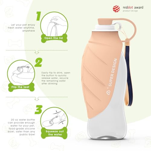 SUPERDESIGN Dog Water Bottle, Portable Dog Water Bottle for Small to Large Dogs, Leak Proof Dog Travel Water Bottle, Small...