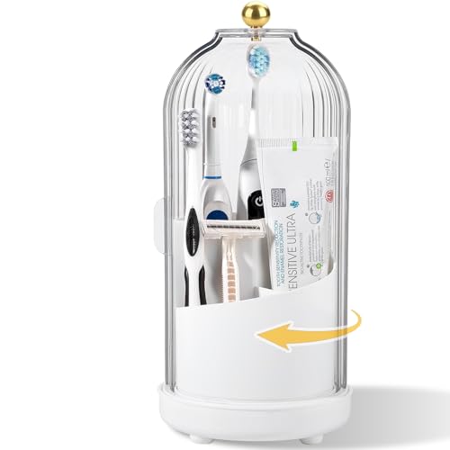 Rotating Toothbrush Holders with Cover, Dustproof Toothbrush Holder with Sliding Lid Electric Tooth Brush and Toothpaste O...
