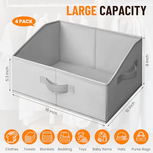 Criusia Closet Organizers Bins 4 Pack - Large Collapsible Shelf Organizer with Handles - Fabric Trapezoid Home Organizatio...