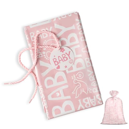 Loveinside Pink Jumbo Large Plastic Gift Bag, Baby Girl Design Plastic Bag with Tag and Tie for Birthday, Baby Shower and ...