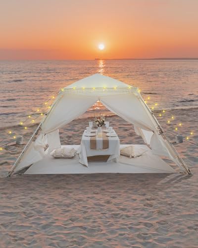 OutdoorMaster Updated Pop Up Beach Tent with Fringe for 4 Person, Easy Setup and Portable Beach Shade Sun Shelter Canopy w...