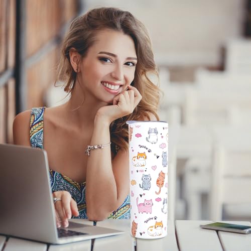 Heqianco Cat Lover Gifts For Women Cat Mom Gift Pussy Gifts For Girls Tumbler With Lid And Straw 20oz Stainless Steel Skin...