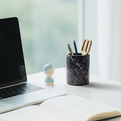 WORHE Pen Holder Stand Italy Natural Premium True Marble Makeup Brush Holders, Tableware Organizer Desk Pencil Cup for Hom...