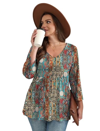 3/4 Length Sleeve Womens Tops 2025 Blouses for Women Dressy Casual Fashion Clothing V Neck Babydoll Tops Fall Outfits