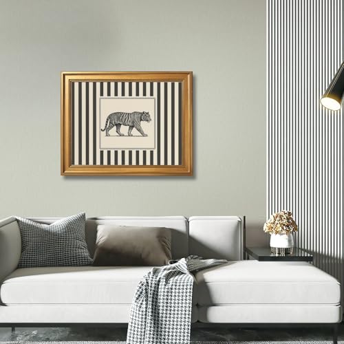 Gold Framed Vintage Tiger Wall Art Black and White Striped Wild Animal Poster Retro Jungle Big Cat Wildlife Canvas Print B...