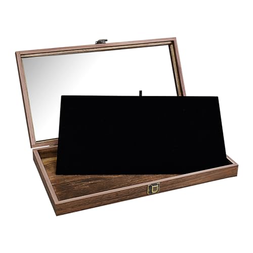 MOOCA Wooden Jewelry Display Case with Tempered Glass Lid and Removable Black Luxurious MDF Velvet Jewelry Display Pad, Po...