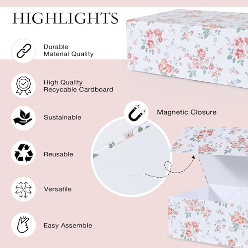 LFBOX Floral Gift Box with Magnetic Lids 13.8x8.3x4.4 in, Large Bridesmaid Proposal Boxes, Rectangle Wedding Decorative St...
