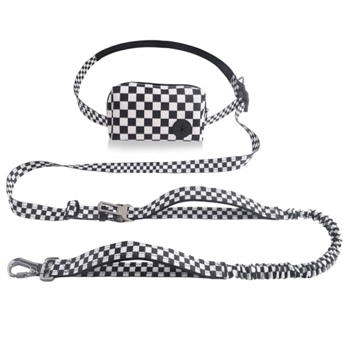 Roses&Poetry Hands Free Dog Leash with Zipper Pouch, 6-9ft Bungee Waist Leash for Medium Large Dogs Walking, Running Lead ...