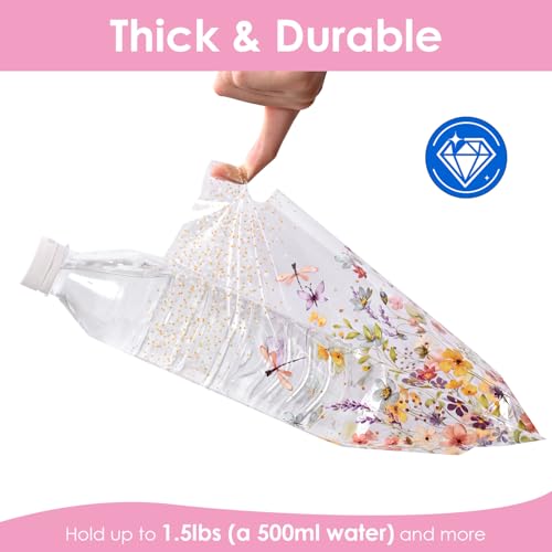 HappFestiv 50 Pcs Clear Wildflower Party Favor Bags, Wild Flower Plastic Treat Bags with handle, Floral Gift Bags Candy Ba...