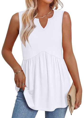 WIHOLL Tank Tops for Women Summer Babydoll Peplum Tops V Neck Sleeveless Shirts Dressy Casual Blouses Beach Vacation Clothes