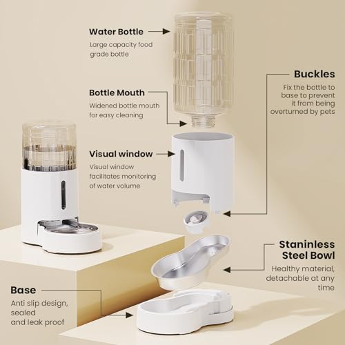 CZPET 4L Pet Water Dispenser Without Electricity Unplugged Automatic Water Bowl Dispenser Gravity Water Dispenser for Cats...