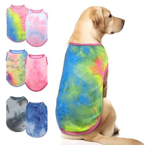 cyeollo 2 Pack Dog Shirts for Dogs Tie Dye Sun Protection Dog T Shirt Stretchy Lightweight Tank Top Vest Sleeveless Breath...