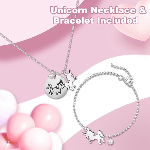 efubaby Jewelry Box for Girls 5-Layer with Swing Door Spinning Ballerina Unicorn &Castle Design Unicorn Jewelry Set Includ...