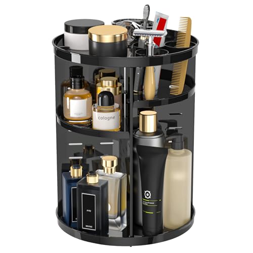 Jiavarry Rotating Makeup Organizer for Vanity, 360 Spinning Skincare Organizers with Adjustable Trays, Make Up Desk Storag...
