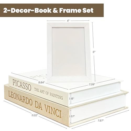 Decorative Books with Picture Frame Set - Set of 2 Decorative Books for Home Decor - Linen Faux/Fake Book for Coffee Tabl...