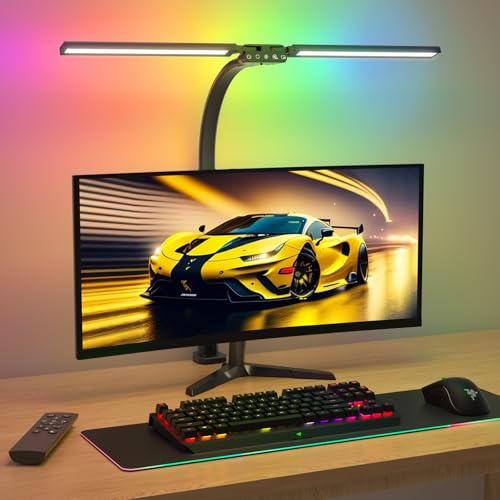 SIBRILLE Upgraded LED Desk Lamp for Home Office with RGB, Rotatable Computer Desk Light with Remote, Tall Table Lamp with ...