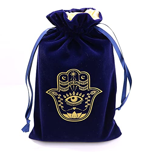 ARTSY CRAFTS 6x9" Hamsa Hand Velvet Jewelry Pouch Gift Bags, Fatima Hand Evil Eye Velvet Drawstring Oracle Tarot Card Rune...
