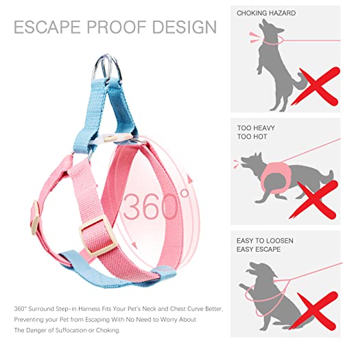 No Pull Dog Harness and Leash Set, Step in Dog Halter Harness with Poop Bag Holder, Adjustable Lightweight Cotton Straps S...