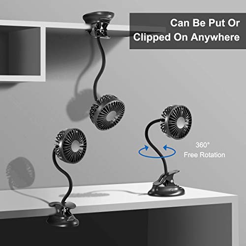 Glovion Clip On USB Mini Desk Fan with Emergency Power Bank, Battery Operated Rechargeable Portable Fan - Flexible Neck, 3...