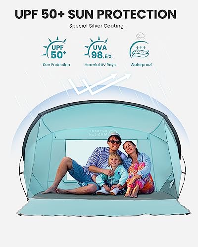 OutdoorMaster Beach Tent for 3-4 Person - Easy Setup and Portable Beach Shade Sun Shelter Canopy with UPF 50+ UV Protectio...