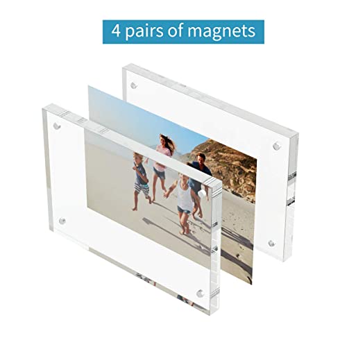 AITEE 4x6 Acrylic Picture Frames 3 Pack, 20% Thicker Block, Clear Picture Frames Freestanding Double Sided Magnetic Acryli...