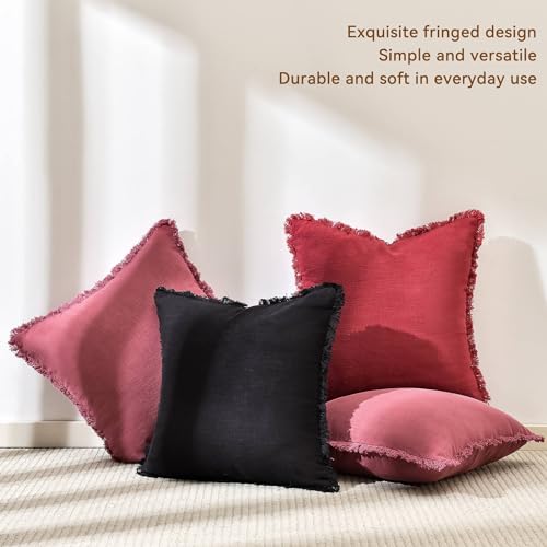 AmHoo Pack of 2 Linen Pillow Covers with Tassels Fringed Decorative Rustic Natural Throw Pillowcase Cushion for Couch Sofa...