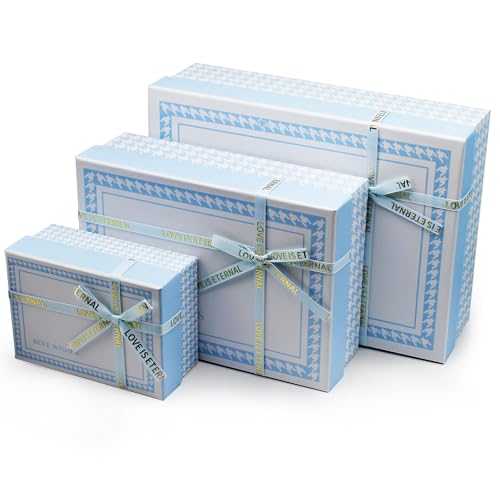 Giftilious Gift Boxes With Lids, Set of 3 Blue Gift Boxes For Presents, Elegant Present Boxes For Gifts, Assorted Gift Wra...
