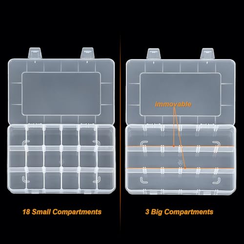 CGCG 3 Pack 7.9 x 5.8 inch Plastic Organizer Box with Adjustable Dividers 18 Grids Clear multi Compartment Storage Contain...