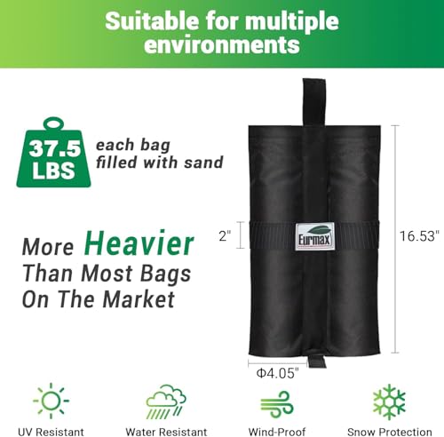Eurmax USA 4-Pack 150LBS Capacity Universal Canopy Weight Bags,Heavy Duty Windproof Sandbags with All-Around Wrap Design,U...
