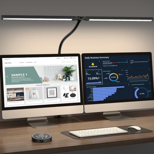 Pzloz Led Desk Lamp for Office Home - Eye Caring Architect lamp with Clamp,Dual Screen Computer Monitor Work Smart Light: ...