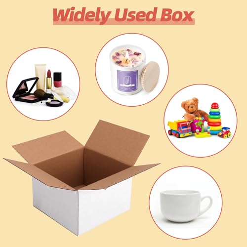 Wtrgas 25 Packs Small Shipping Boxes 8x8x6 Inches, White Corrugated Cardboard Box for Shipping, Packing, Business, DIY