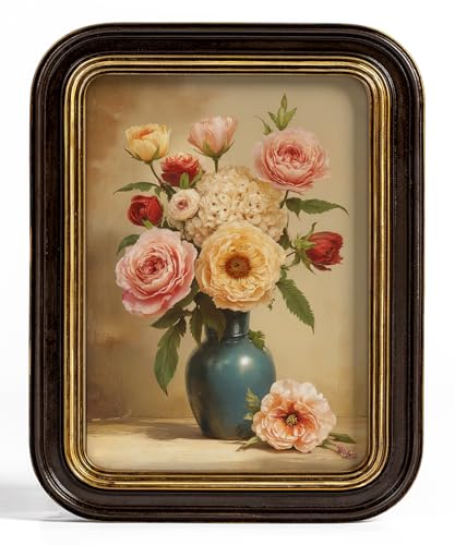 Sonefreiy Vintage 5x7 Picture Frame Antique Dark Brown Gold Photo Frame Resin Hand-Crafted Picture Frames Curved Living Ro...