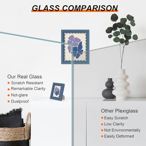 THKRLOF 5x7 Picture Frame with Real Glass, Wooden cute 5 x 7 Photo Frame with Wavy Mat for Tabletop and Wall Hanging, Blu...
