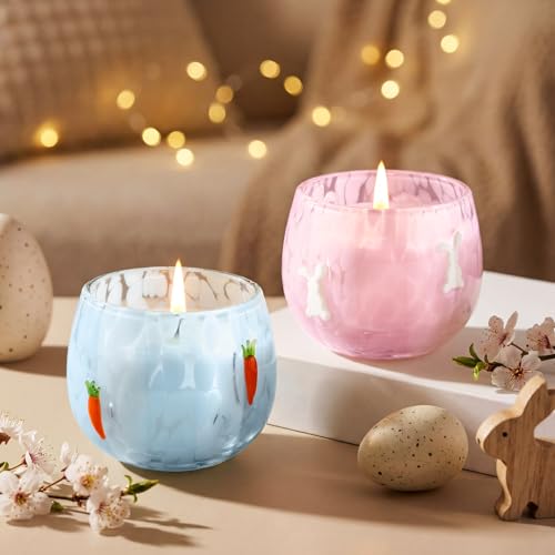 Treela Set of 2 Decorative Spring Easter Candles, 7oz Bunny & Carrot Soy Wax Icon Glass Jar Candles, Spring Home Table Cen...