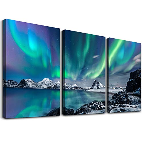 MHARTK66 Wall Art for Bedroom Wall Decor for Living Room Office Decor Abstract Mountain Aurora Landscape Painting 3 Piece ...